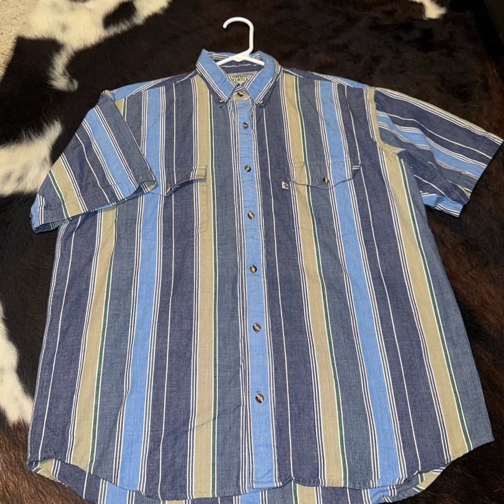 Roper Blue and Tan Striped Men's Shirt